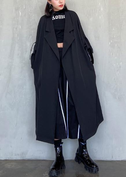 Drune | Eingekerbte Taschen feiner langer Mantel sblack oversized Damenmäntel