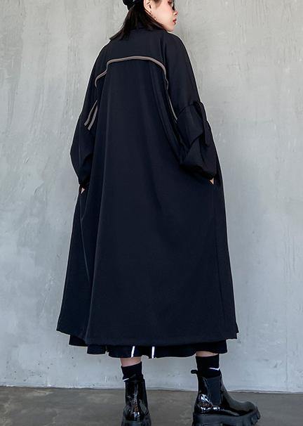 Drune | Eingekerbte Taschen feiner langer Mantel sblack oversized Damenmäntel