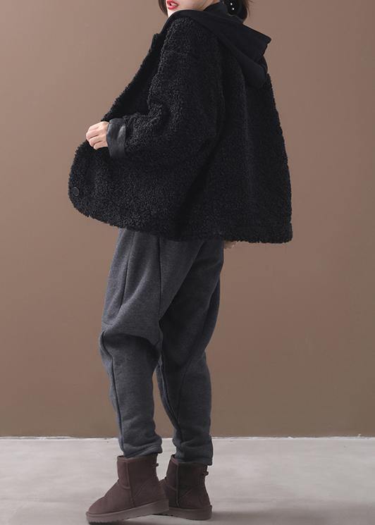 Drune | schwarze Plus-Size-Mäntel Damen Form Winter Patchwork Kapuzenjacken