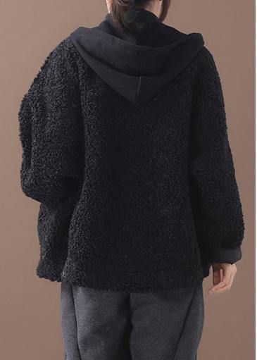 Drune | schwarze Plus-Size-Mäntel Damen Form Winter Patchwork Kapuzenjacken