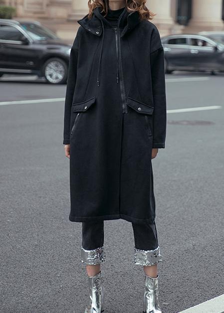 Drune | schwarze feine Mäntel Damen mit Kapuze und Kordelzug-outdoor