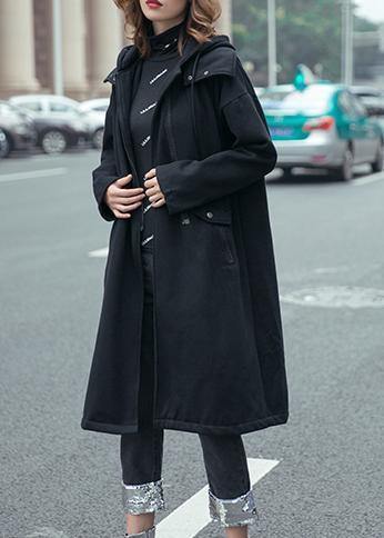 Drune | schwarze feine Mäntel Damen mit Kapuze und Kordelzug-outdoor