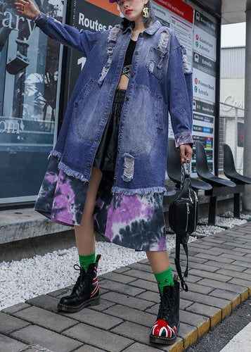 Drune | Denim Blau Patchwork Feine Tuniken für Frauen Stoffe zerrissene Jacken