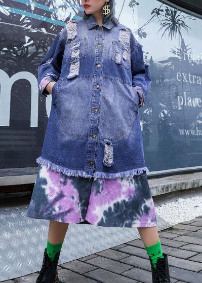 Drune | Denim Blau Patchwork Feine Tuniken für Frauen Stoffe zerrissene Jacken