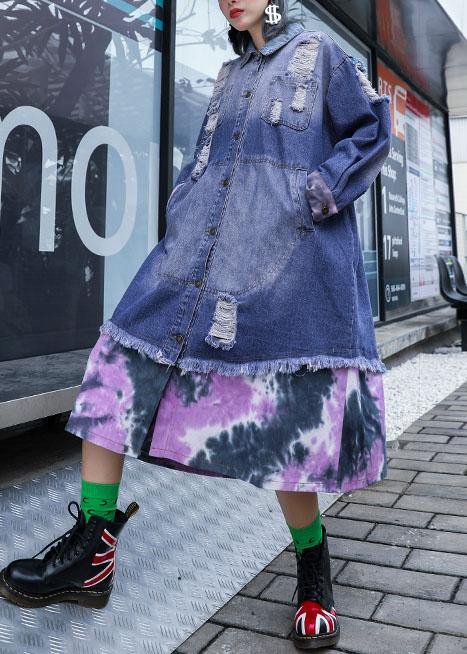 Drune | Denim Blau Patchwork Feine Tuniken für Frauen Stoffe zerrissene Jacken