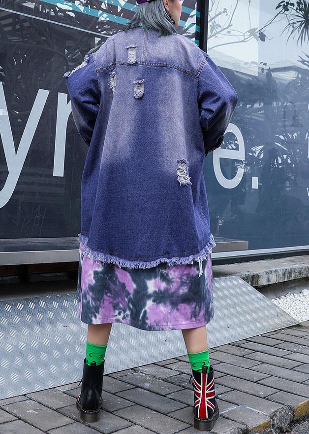 Drune | Denim Blau Patchwork Feine Tuniken für Frauen Stoffe zerrissene Jacken