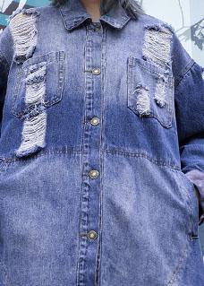 Drune | Denim Blau Patchwork Feine Tuniken für Frauen Stoffe zerrissene Jacken