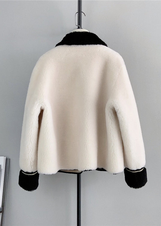 Drune | Beige Quadratischer Kragen Asymmetrischer Patchwork Wolle Mäntel Winter