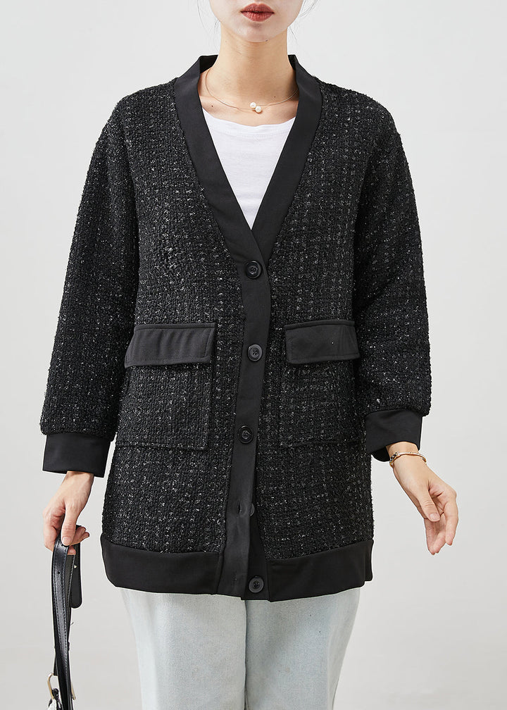 Drune | Schwarze V-Ausschnitt Taschen Wolljacken