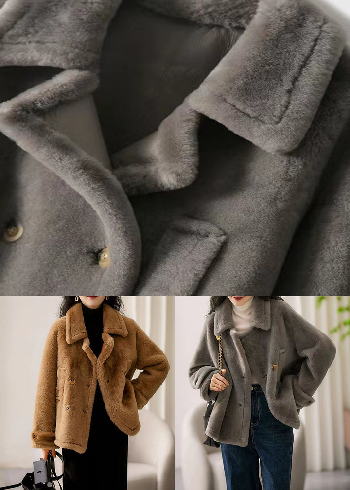 Drune | Grauer Peter-Pan-Kragen Taschen Patchwork Wollmäntel Winter