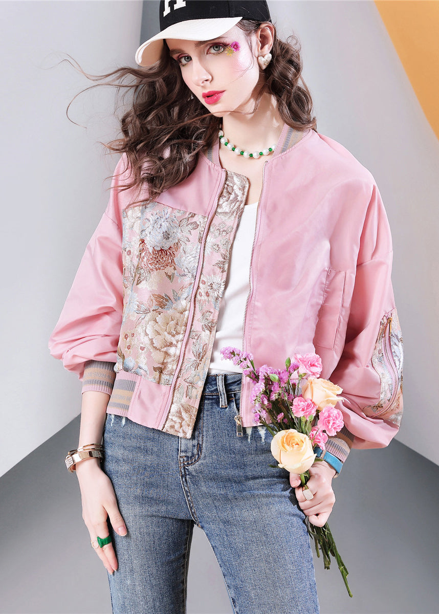 Drune | Plus Size Pink Pockets Print Patchwork Jacken