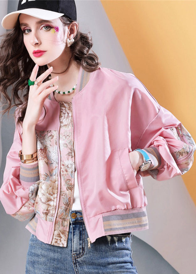 Drune | Plus Size Pink Pockets Print Patchwork Jacken