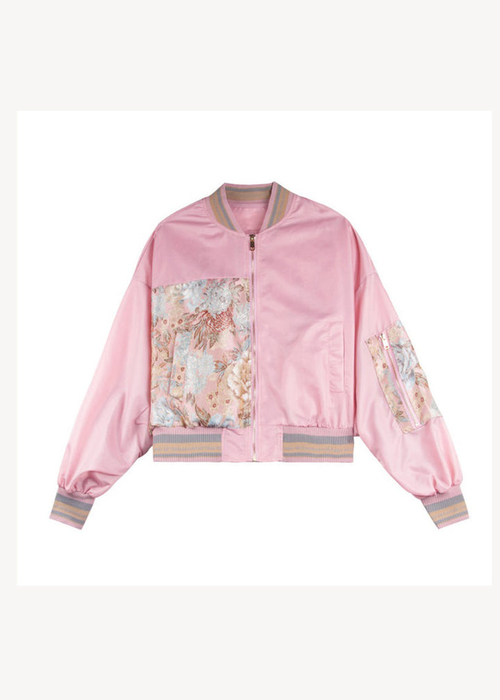 Drune | Plus Size Pink Pockets Print Patchwork Jacken