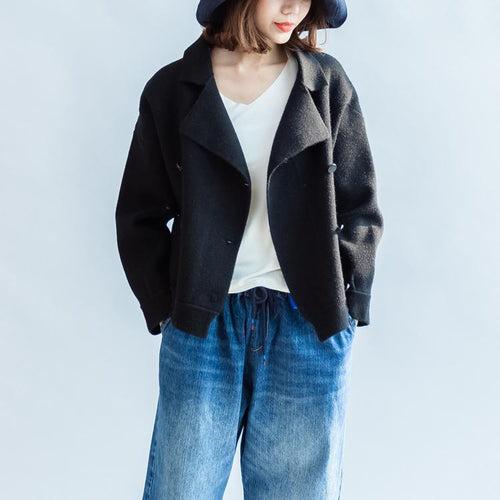 Drune | schwarze Wollmäntel doppelt brustkurze Winterjacken lässiger Stil