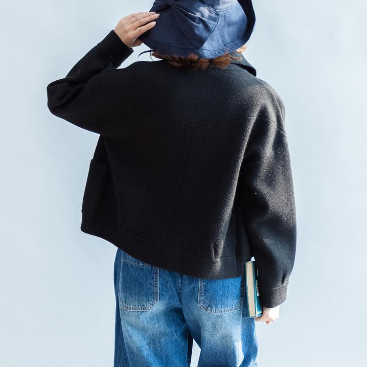 Drune | schwarze Wollmäntel doppelt brustkurze Winterjacken lässiger Stil
