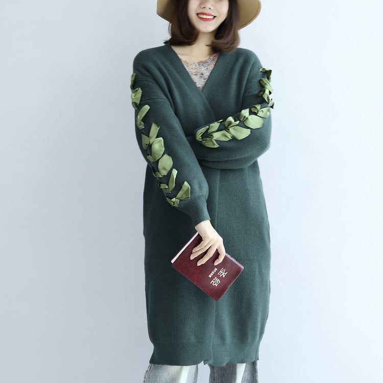 Drune | grüner übergroßer Strickcardigan Plus-Size Pullover Mäntel