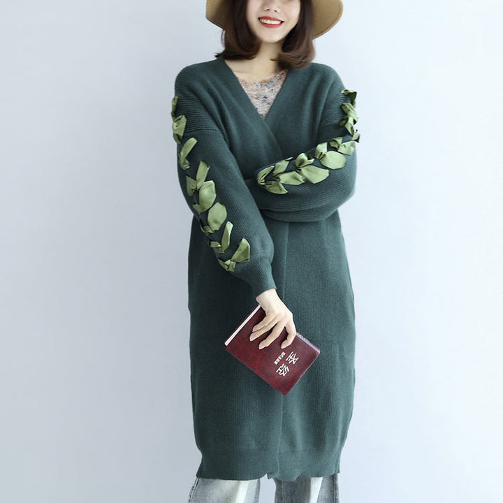 Drune | grüner übergroßer Strickcardigan Plus-Size Pullover Mäntel