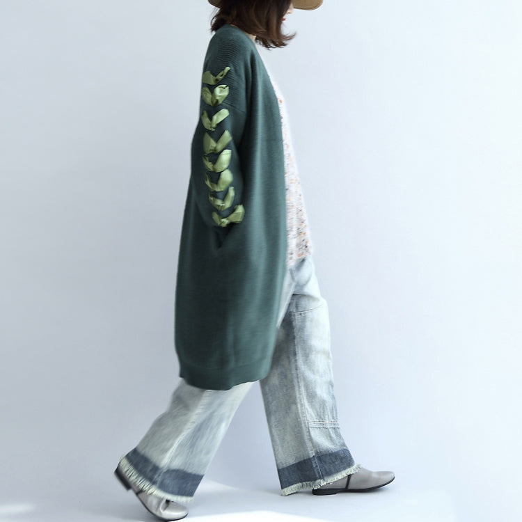 Drune | grüner übergroßer Strickcardigan Plus-Size Pullover Mäntel