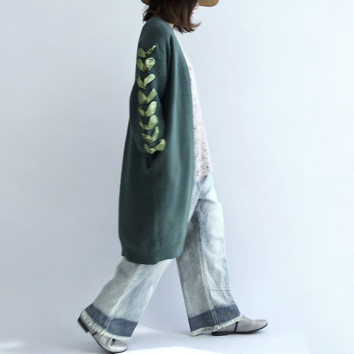 Drune | grüner übergroßer Strickcardigan Plus-Size Pullover Mäntel