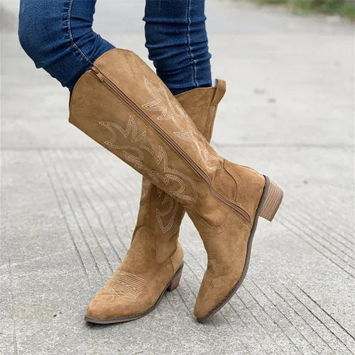 Drune | Bestickte Damen-Cowboystiefel – Schicke Western-Stil Stiefel mit bequemem Blockabsatz