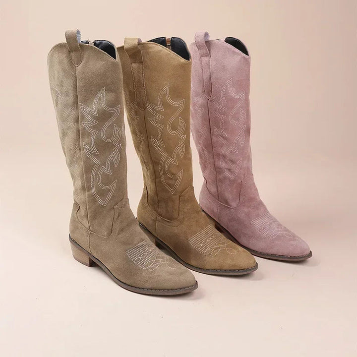 Drune | Bestickte Damen-Cowboystiefel – Schicke Western-Stil Stiefel mit bequemem Blockabsatz