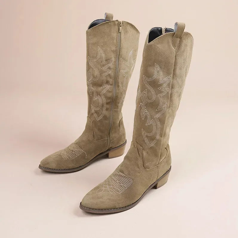 Drune | Bestickte Damen-Cowboystiefel – Schicke Western-Stil Stiefel mit bequemem Blockabsatz