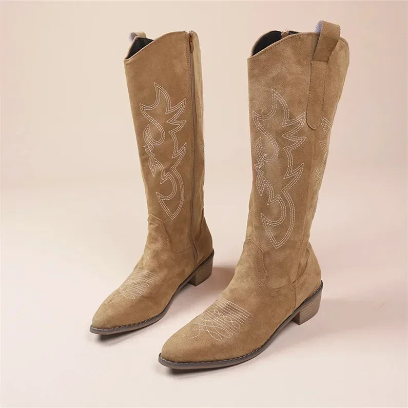 Drune | Bestickte Damen-Cowboystiefel – Schicke Western-Stil Stiefel mit bequemem Blockabsatz