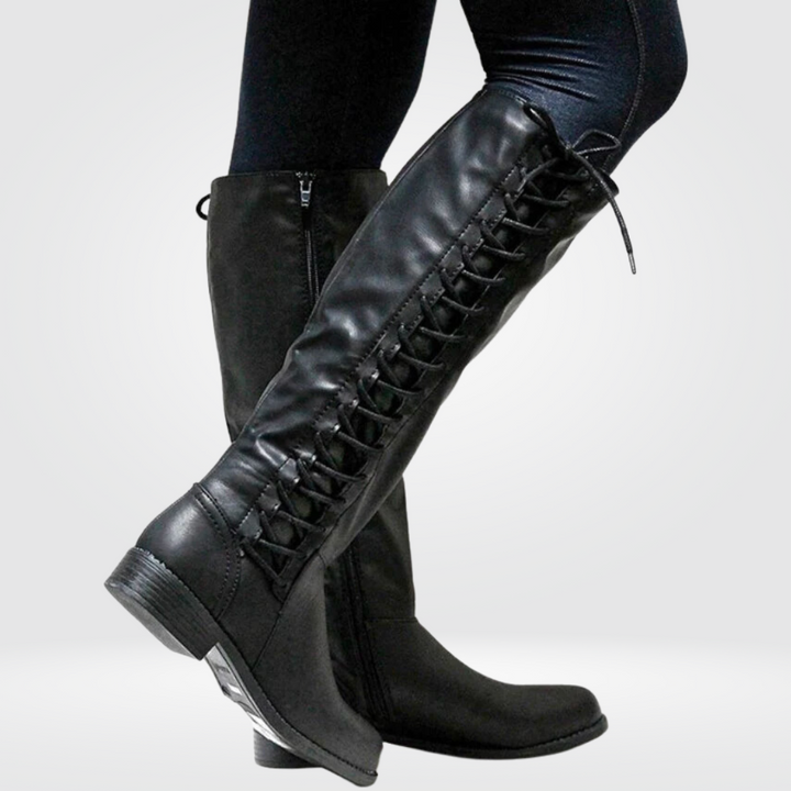 Drune | Damen schwarze kniehohe Stiefel – Stilvolle bequeme lange Stiefel für alltägliche Outfits