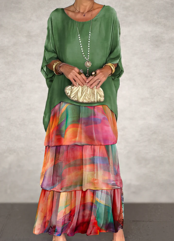 Drune | Elegantes Maxikleid mit weitem Rundhalsausschnitt