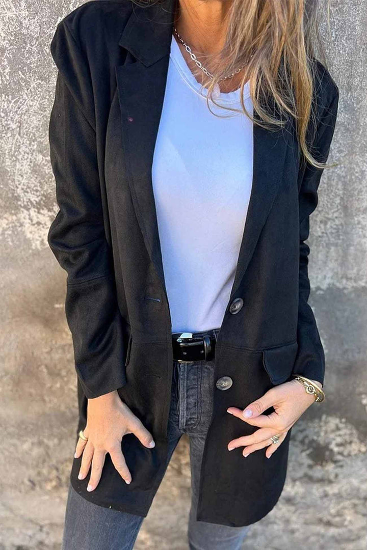 Drune | Wildleder Blazer Taillierte Passform Eingeschnittener Revers Einreihiges Zwei Knopf Jackett