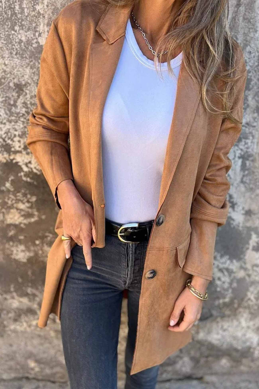 Drune | Wildleder Blazer Taillierte Passform Eingeschnittener Revers Einreihiges Zwei Knopf Jackett