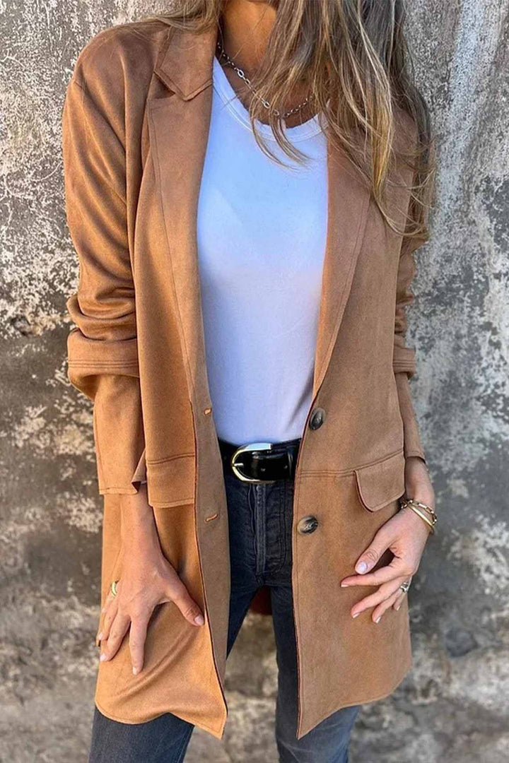 Drune | Wildleder Blazer Taillierte Passform Eingeschnittener Revers Einreihiges Zwei Knopf Jackett