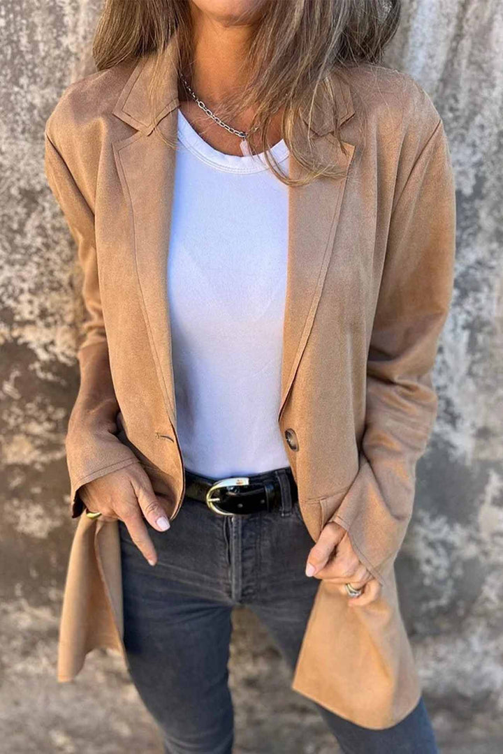 Drune | Wildleder Blazer Taillierte Passform Eingeschnittener Revers Einreihiges Zwei Knopf Jackett
