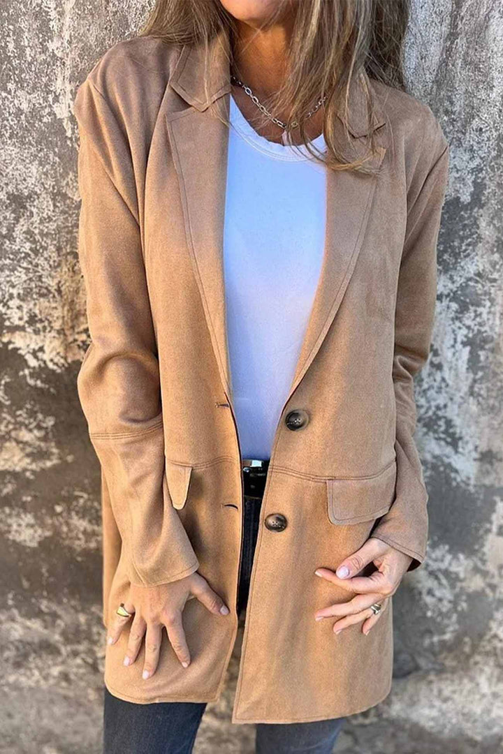 Drune | Wildleder Blazer Taillierte Passform Eingeschnittener Revers Einreihiges Zwei Knopf Jackett