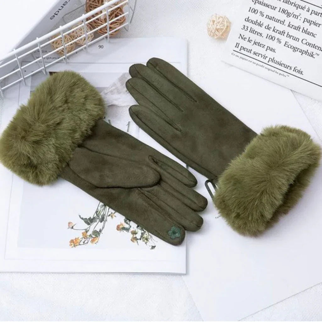 Drune | Wildlederhandschuhe für Frauen - Kunstfellbesatz - Winter