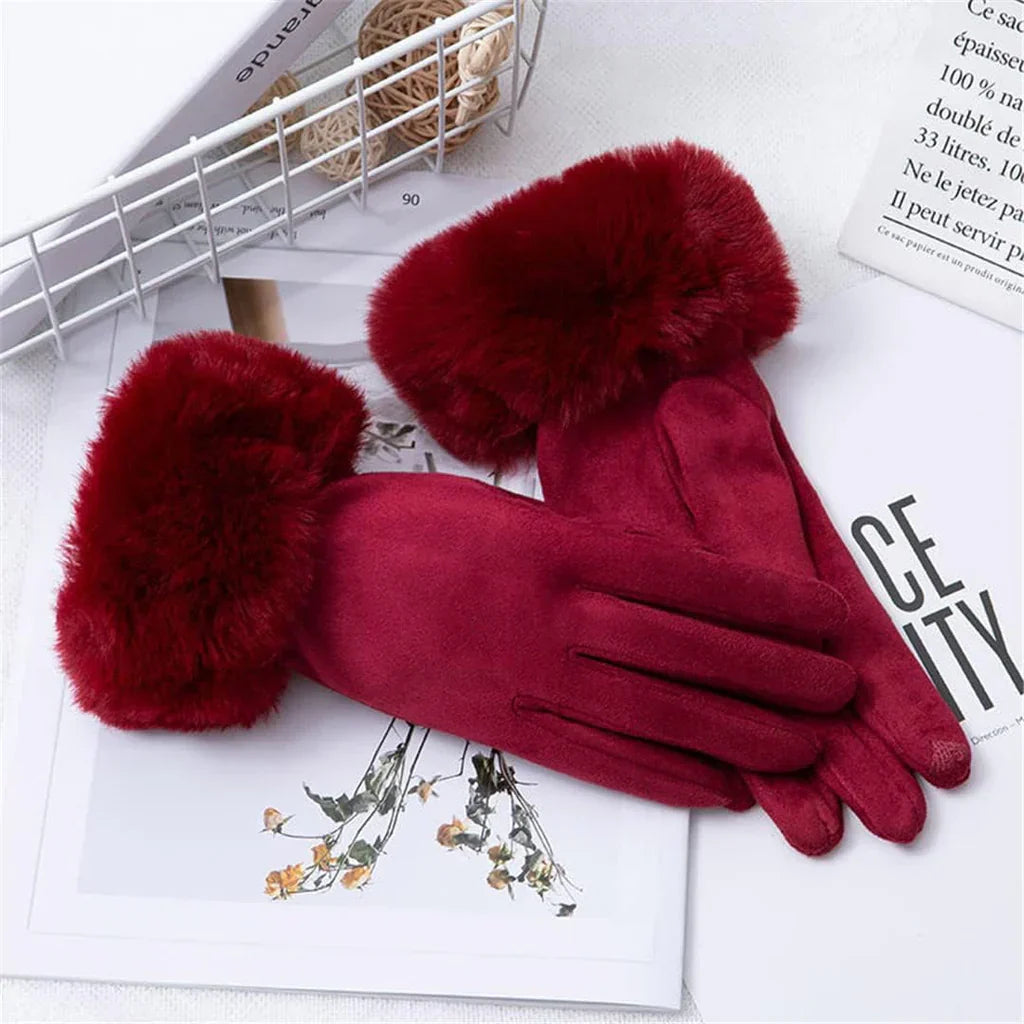Drune | Wildlederhandschuhe für Damen - Kunstpelzbesatz - Winter