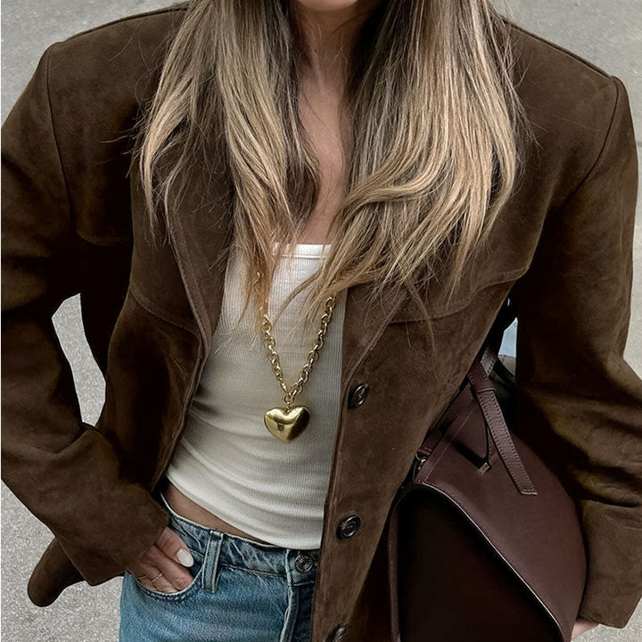 Drune | Jacke Damen Übergröße Weinlese Wildlederjacke für Herbst