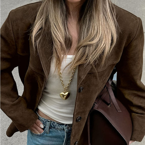Drune | Jacke Damen Übergröße Weinlese Wildlederjacke für Herbst