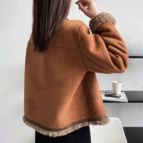 Drune | Jacke Fleece Gefüttert Faux Wildleder Jacke mit Sherpa Winterjacke für Damen