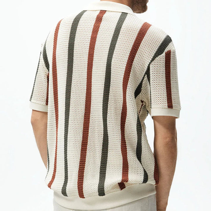 Drune | Gestreiftes Offen Strick Poloshirt Für Herren