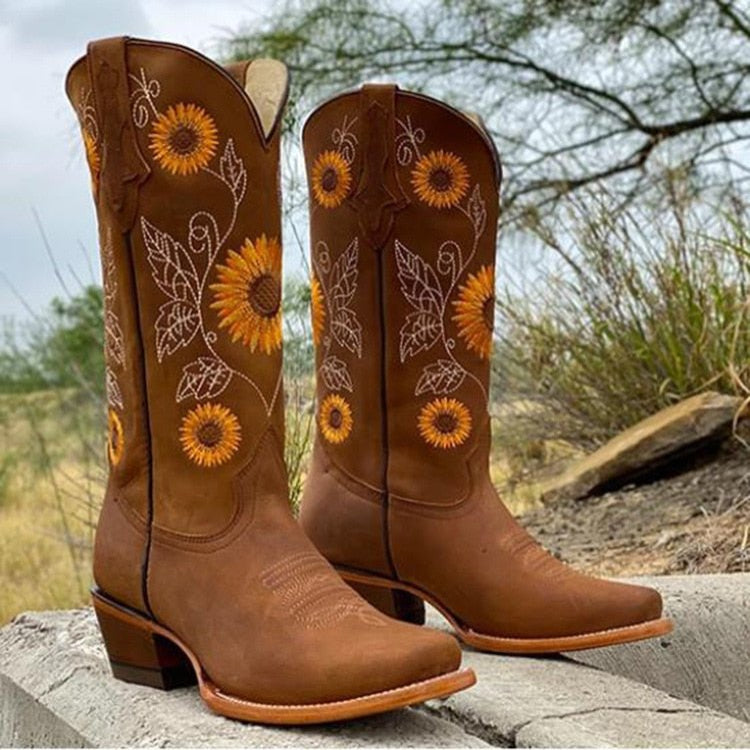 Drune | Sonnenblumen Design Stiefel für Frauen - Knöchelhöhe mit