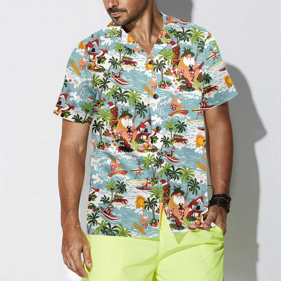 Drune | Surfing Santa Weihnachts-Hawaiian-Shirt, Lustiges Weihnachtsmann-Shirt, Bestes Geschenk für Weihnachten