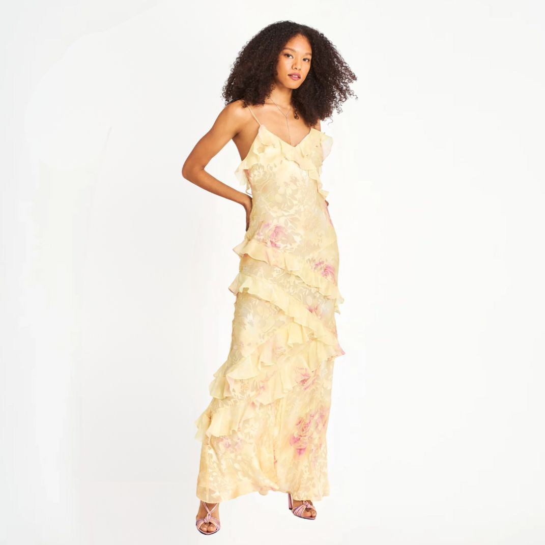 Drune | Damen Blumenkleid Mit Rüschen & V-ausschnitt