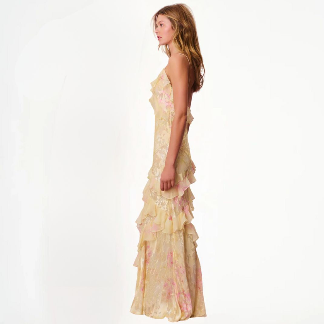 Drune | Damen Blumenkleid Mit Rüschen & V-ausschnitt