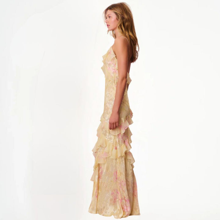 Drune | Damen Blumenkleid Mit Rüschen & V-ausschnitt