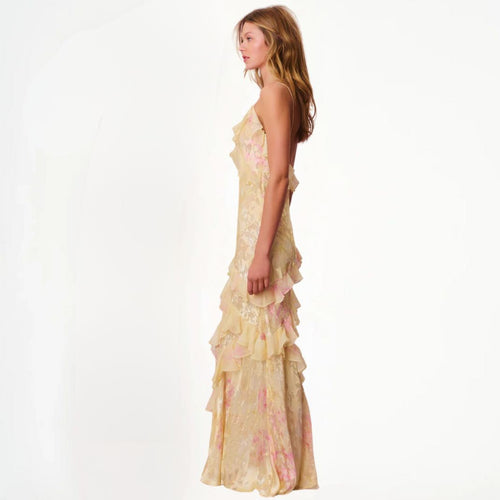 Drune | Damen Blumenkleid Mit Rüschen & V-ausschnitt