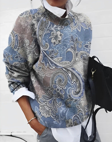 Drune | Damen Shirt mit floralen Boho-Print - Langarm Bluse mit Rundhalsausschnitt