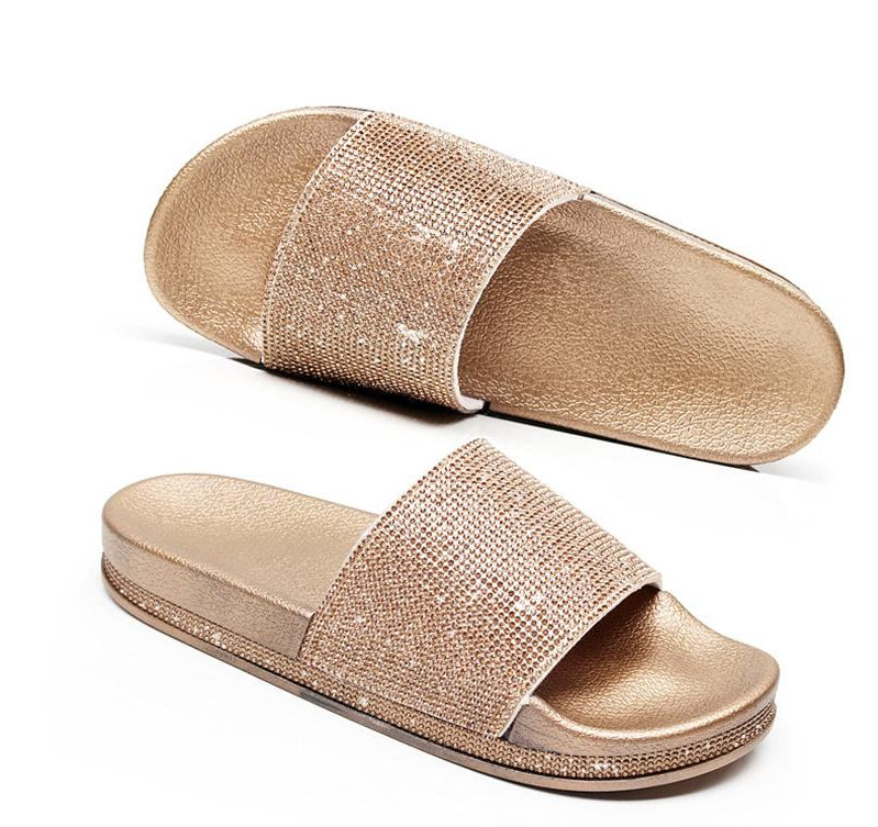 Drune | Kristall Diamant Slides mit Besatz Sandalen