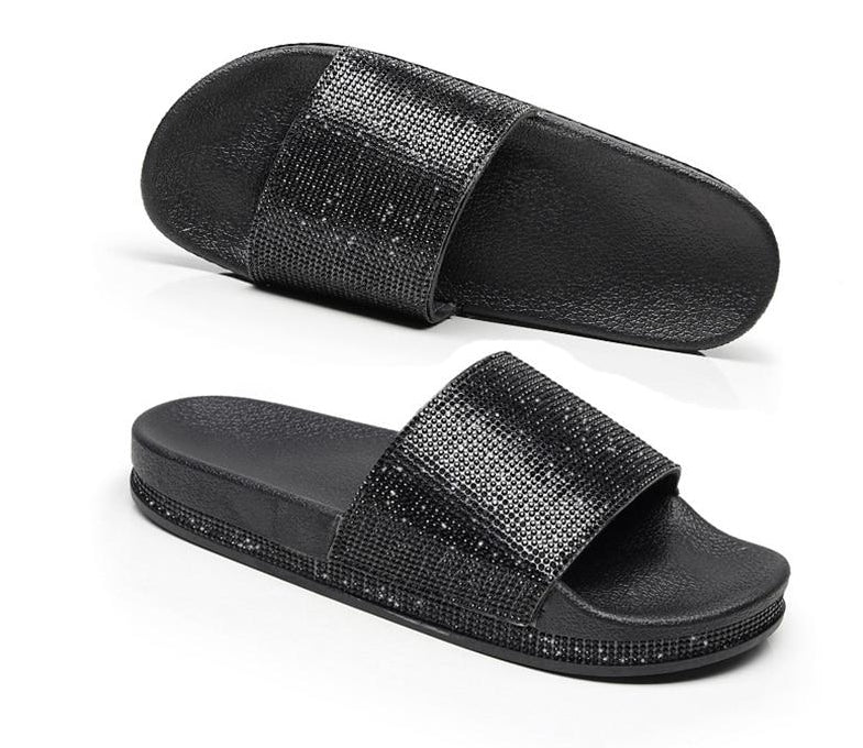 Drune | Kristall Diamant Slides mit Besatz Sandalen