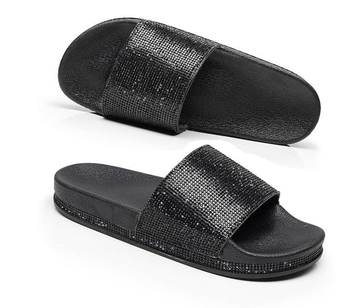 Drune | Kristall Diamant Slides mit Besatz Sandalen